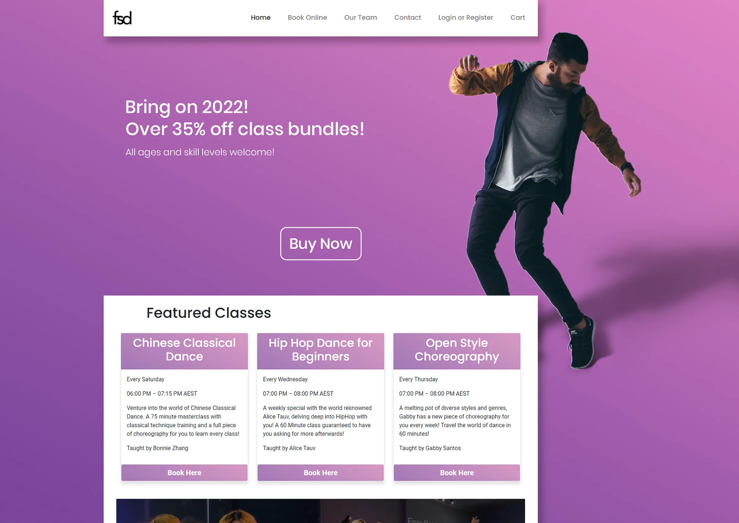 Image of a website mockup for Free Spirits Dance Co.